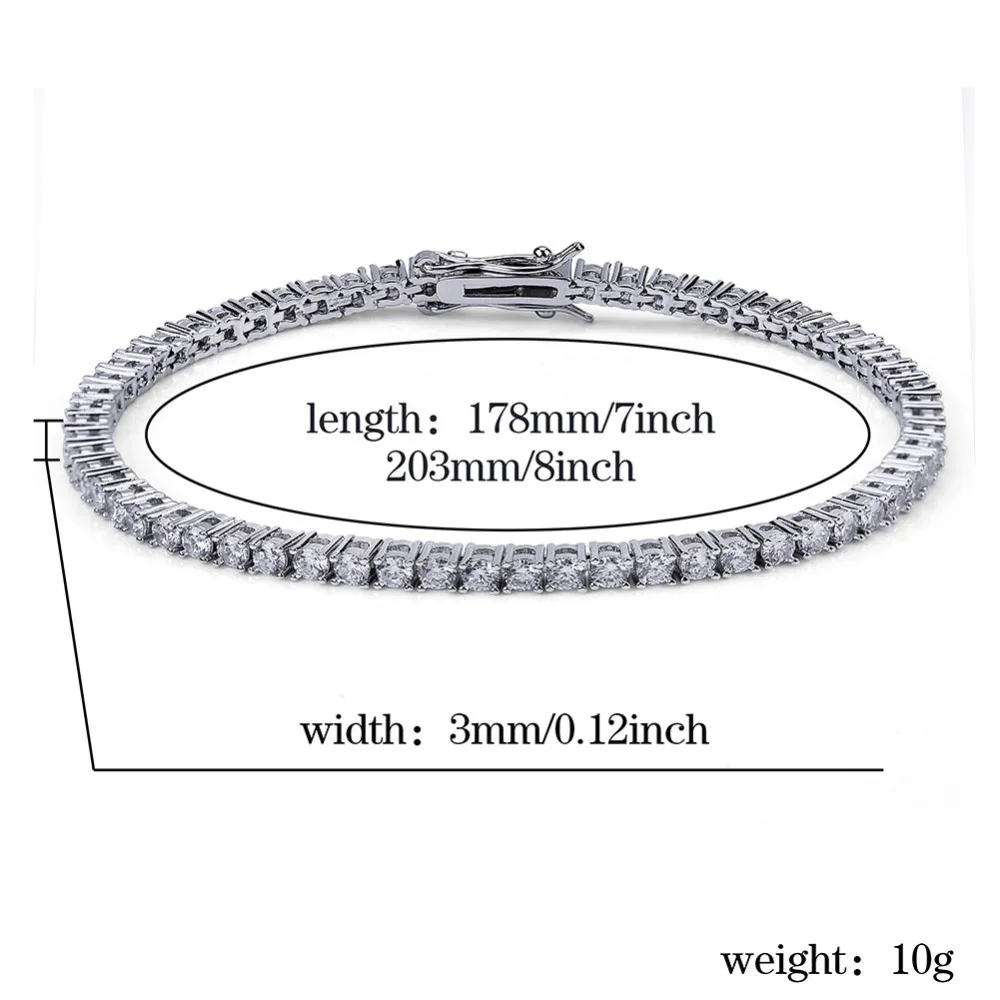 

JINAO 3mm 5mm 1 Row Gold Silve Color Bracelet Micro Pave AAA Cubic Zirconia All Iced Out Box Chain Bling CZ Stones Bracelet Gift