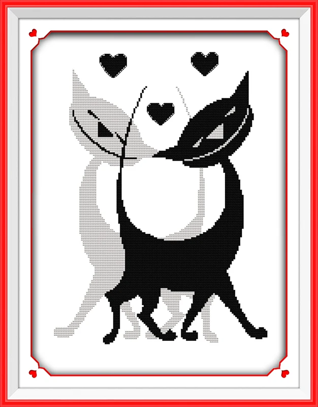 

Black & white lover cats cross stitch kit 14ct 11ct pre stamped canvas cross stitching animal embroidery DIY handmade needlework