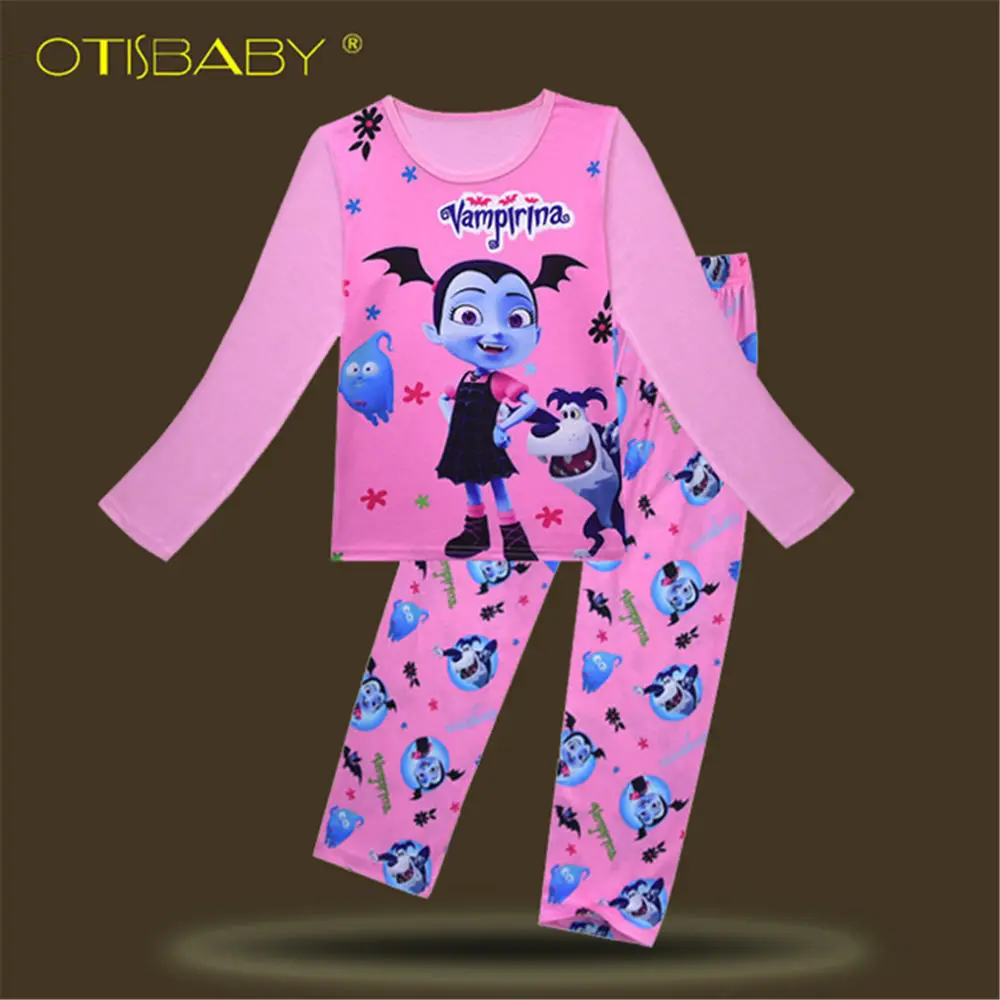 Pink Осень Девушки Vampirina пижамы наборы Дети с длинным рукавом мультфильм; Детская домашняя одежда; Нижние рубашки+ длинные брюки Комплект повседневной одежды для детей - Цвет: Pink