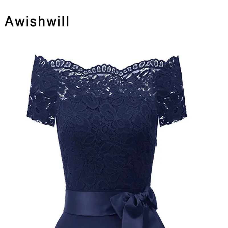 Темно-синее винтажное вечернее платье для женщин с коротким рукавом и вырезом