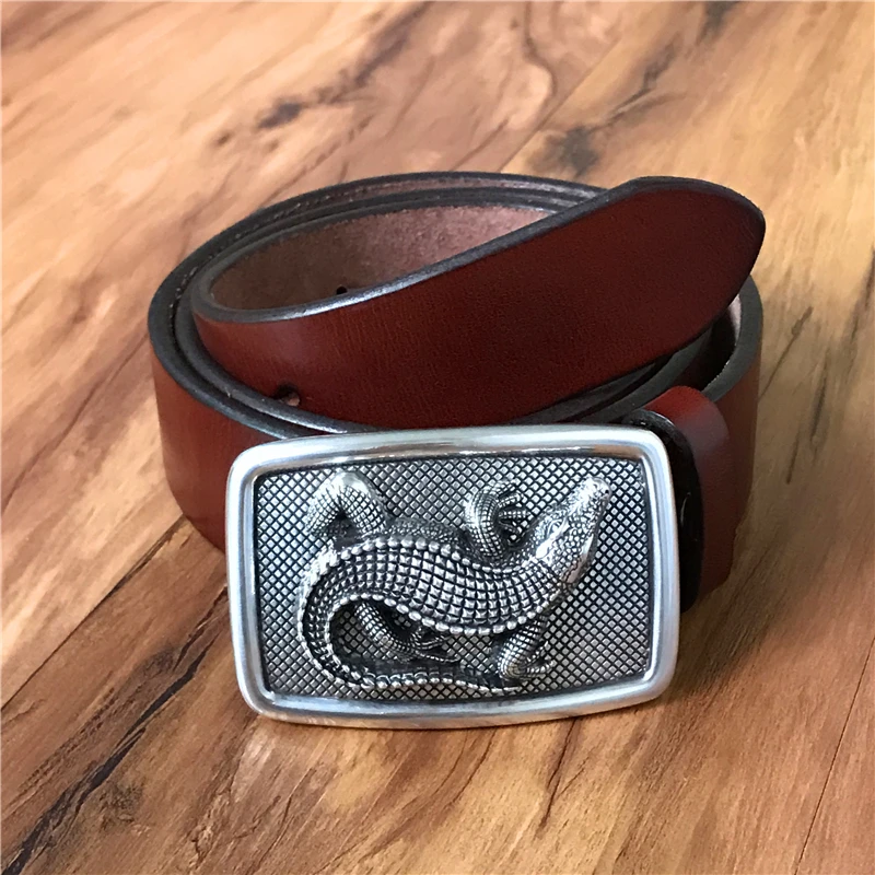 Крокодиловый ремень с пряжкой из толстой кожи, роскошный мужской ремень Ceinture Homme, дизайнерские мужские ремни высокого качества, мужские ремни MBT0481 - Цвет: MBT0481 BROWN