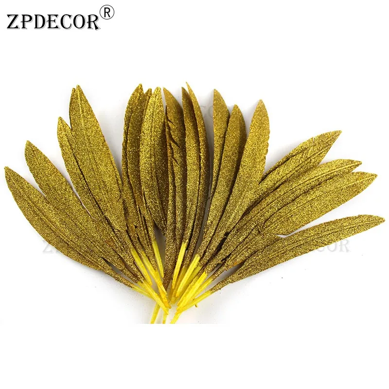 Оптовая продажа красивых 25 30 см спрей золотая пыль индейки перья ручная работа Обрезка|Перо| |
