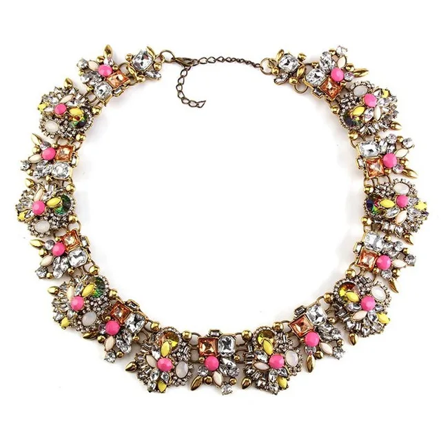 pink Miwens Новинка Za воротник 10 цветов кристалл Винтаж золото массивное роскошное ожерелье Макси колье ожерелье ювелирные изделия оптом - Окраска металла: pink