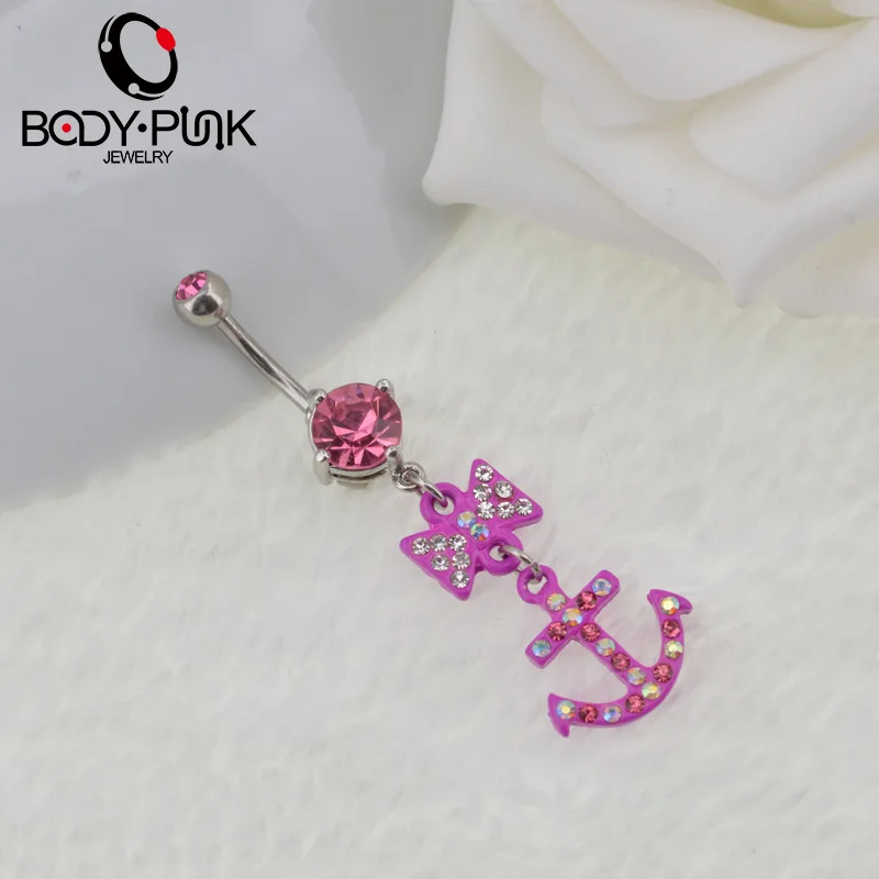 Кольцо для пупка из нержавеющей стали с розовым якорем и бантом|ring navel|navel piercingbelly