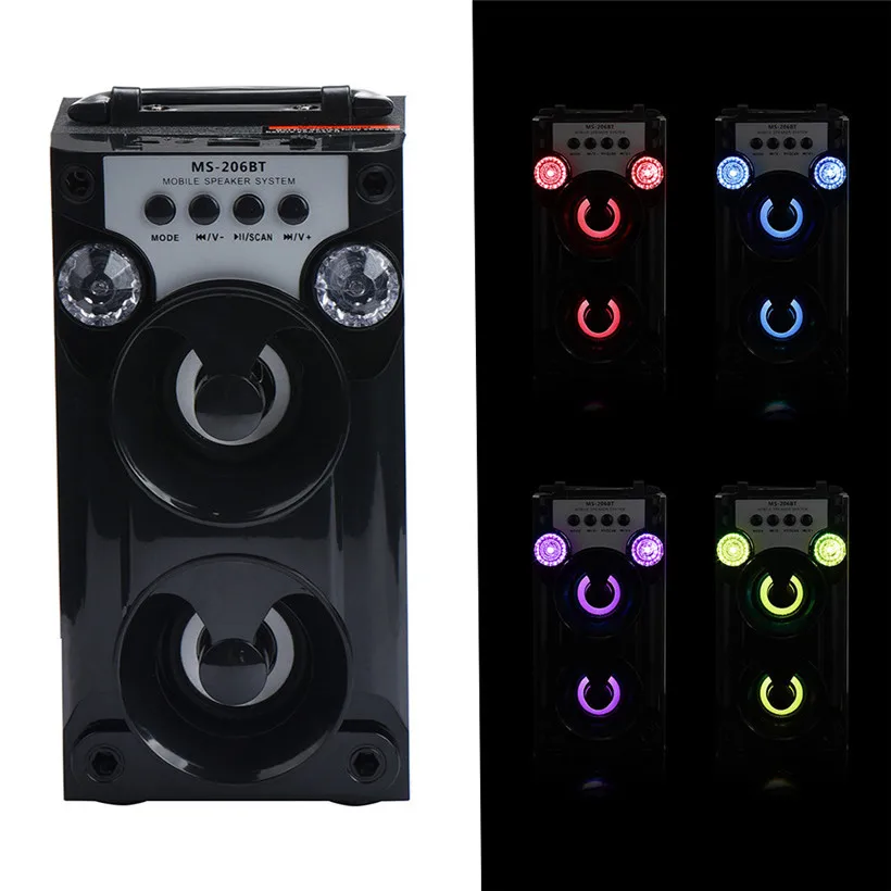 Черный CARPRIE Bluetooth светодиодный USB AUX TF FM радио портативный открытый беспроводной Super Bass динамик с подсветкой - Цвет: Черный