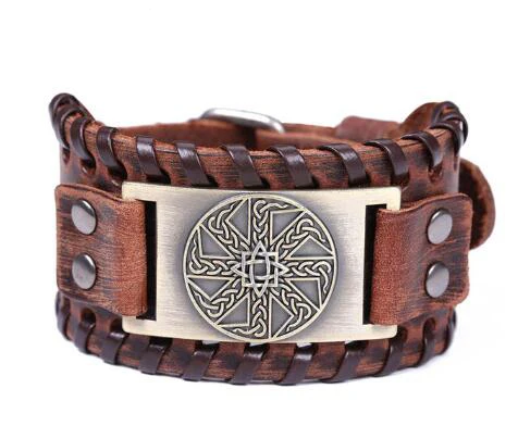 Славянские коричневые кожаные браслеты для мужчин амулет со звездой и анисом
