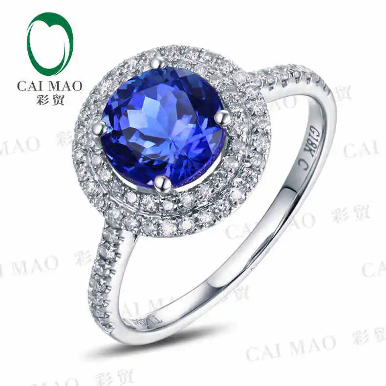 

CaiMao 18KT/750 White Gold 1.83 ct Natural IF Blue Tanzanite AAA 0.33 ct Full Cut Diamond Engagement Gemstone Ring Jewelry