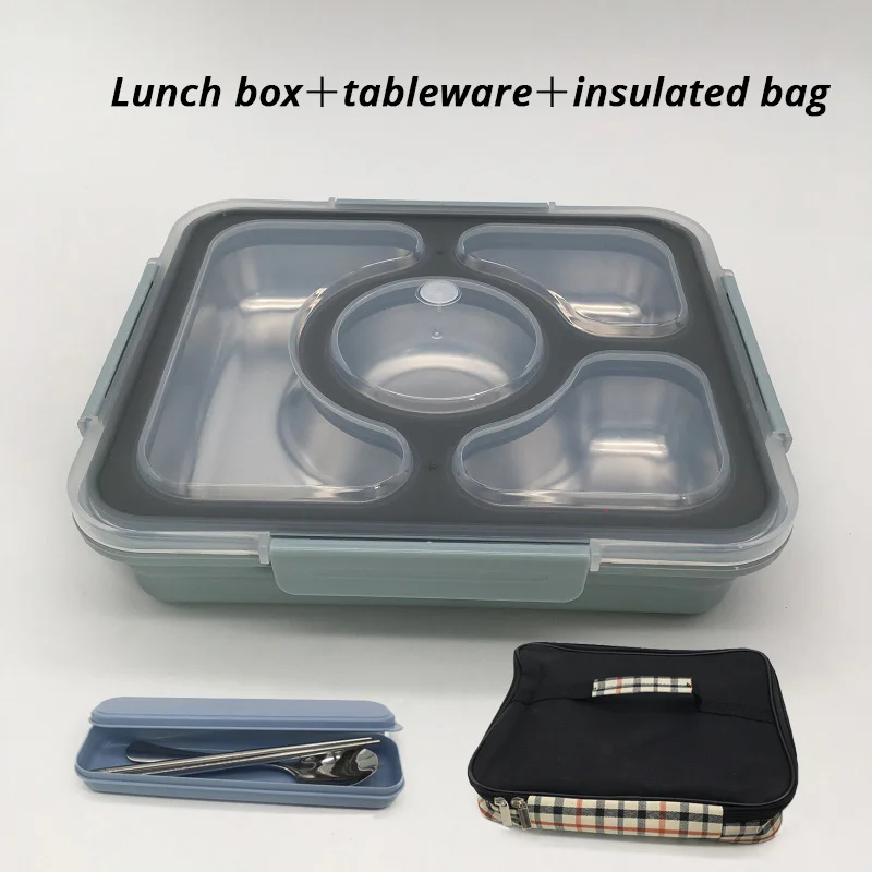 Blue 4 grip package Ланч-бокс с столовыми приборами/термоконтейнер для еды, портативный контейнер для пикника из нержавеющей стали 304 в нескольких спецификациях - Цвет: Blue 4 grip package