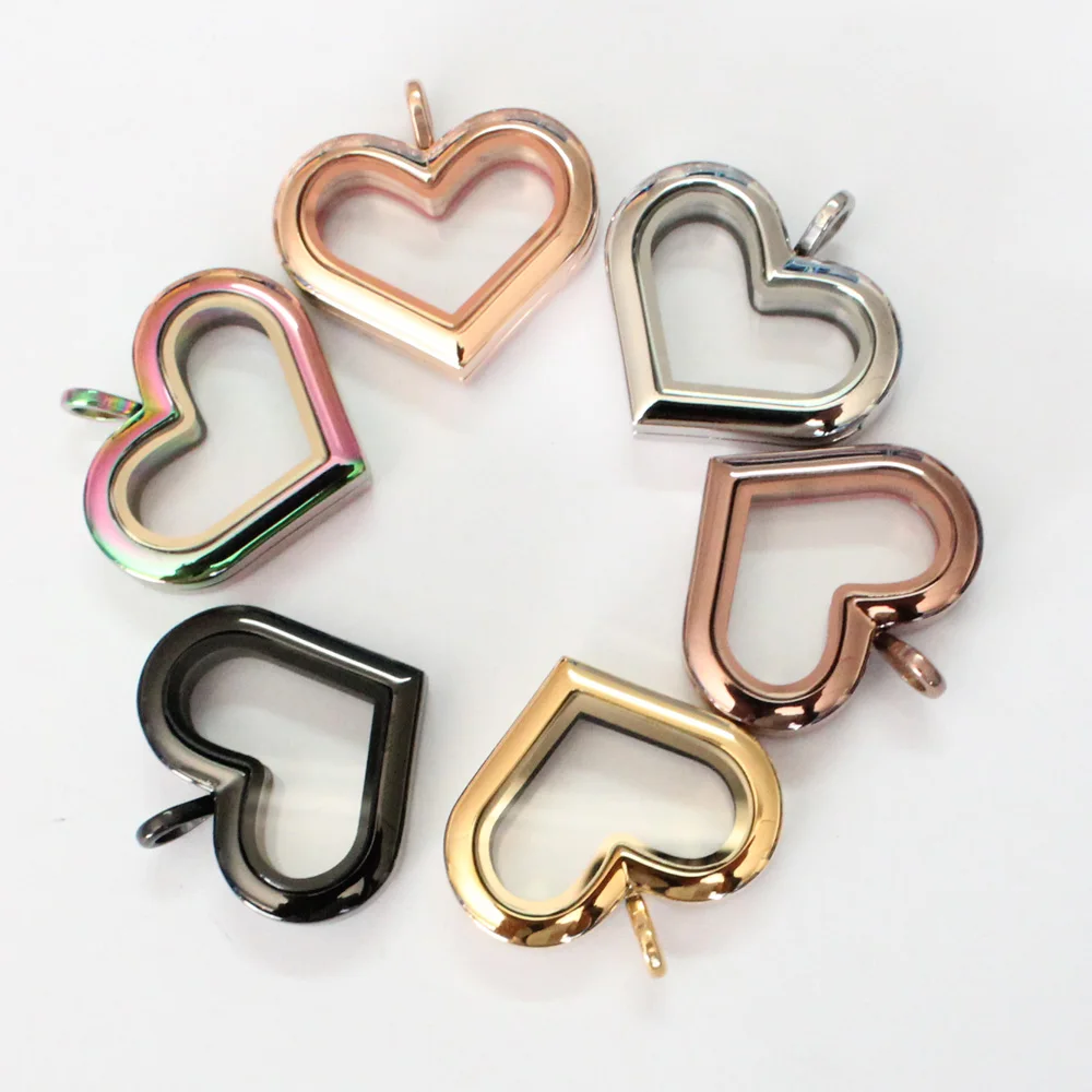 

Wholesale Stainless Steel Heart Shape Floating Locket Pendant Living Memory Floating Charm Locket 5pcs/lot