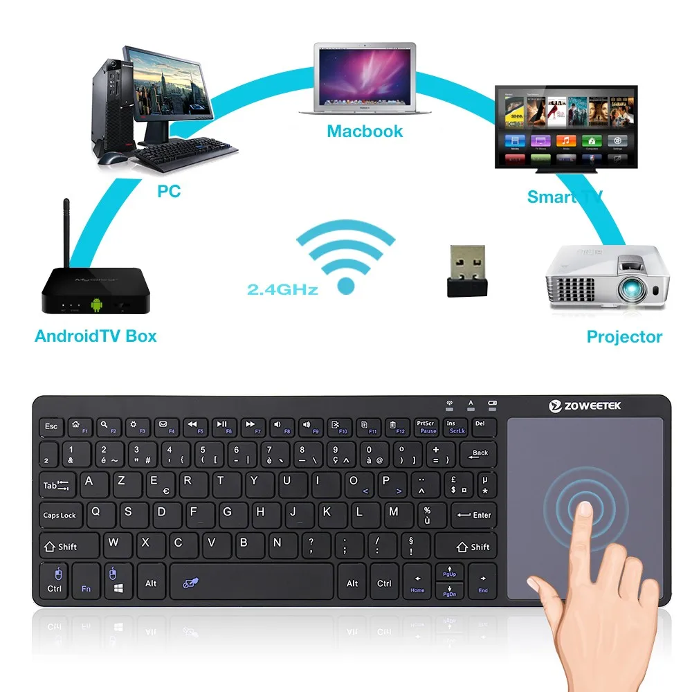 Zoweetek K12-1 2,4G мини беспроводная Французская клавиатура с тачпадом игровая клавиатура Air mouse для мини ПК Smart Android tv Box
