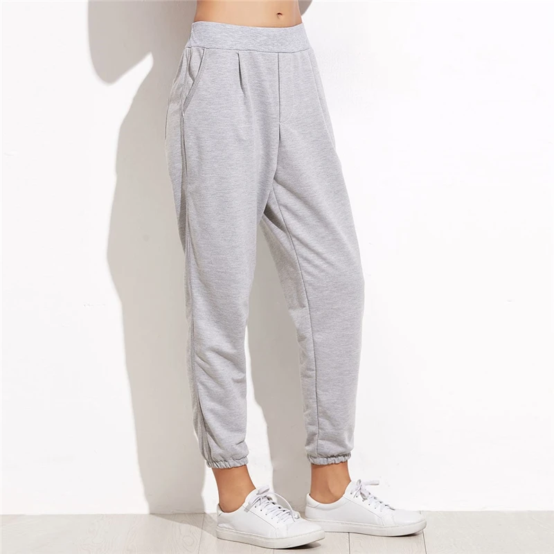 SweatyRocks серая эластичная манжета, карман, шаровары, свободные спортивные штаны, женские весенние осенние тренировочные повседневные брюки и штаны с морковкой