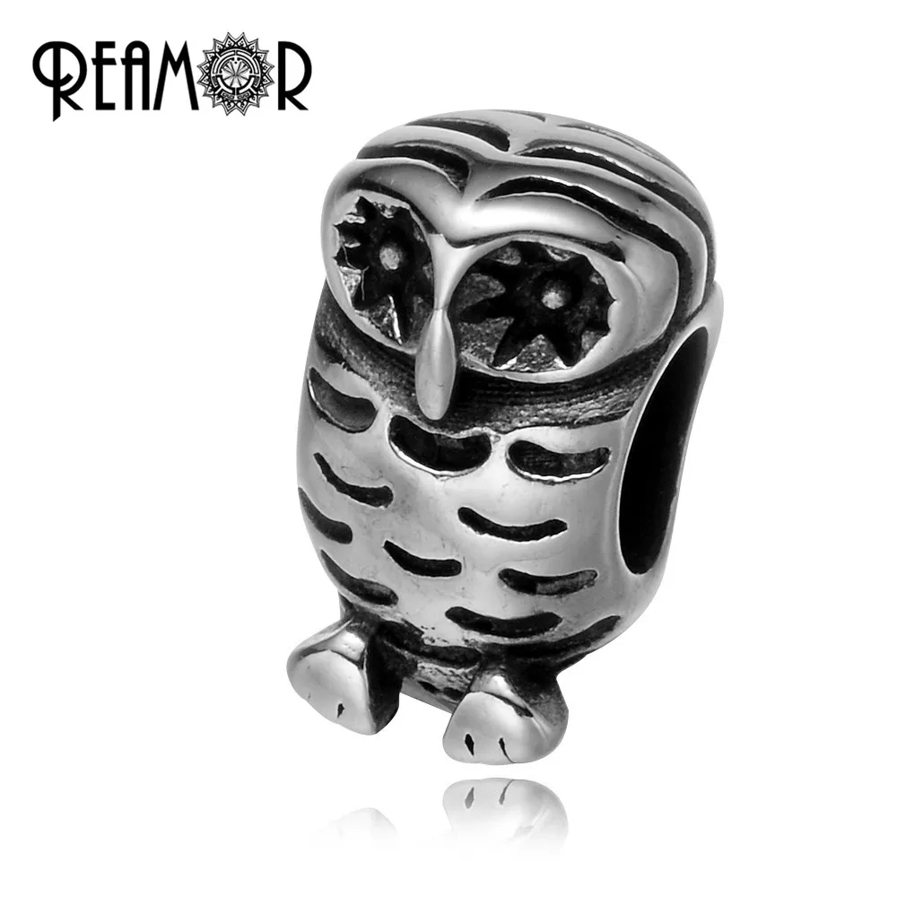 REAMOR Pan Style 5 мм 316l бусины из нержавеющей стали сова с большим отверстием Шарм для