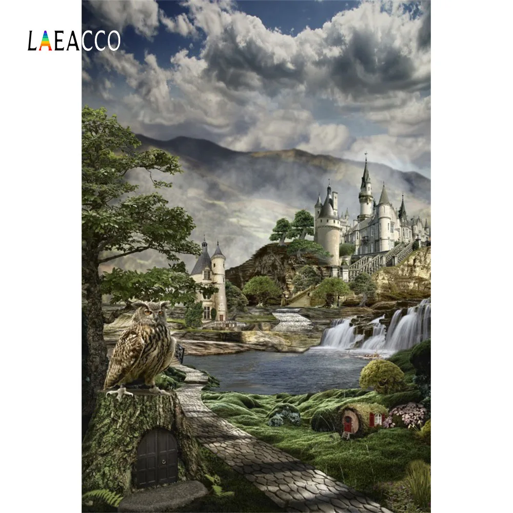 Laeacco сказочный замок дерево дом сова мультфильм детский портрет фотография Фон