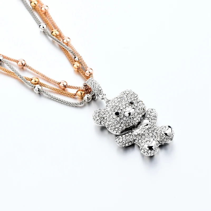 Женское Ожерелье с кулоном LongWay многослойный серебряный или медвежонок длинное