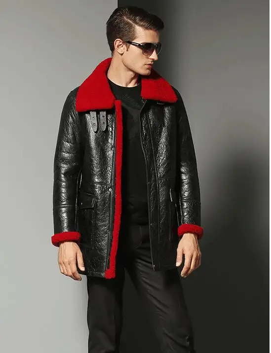 2019 Новая мужская Длинная кожаная куртка из натуральной кожи Толстая теплая