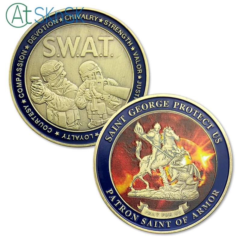 1 шт. Saint George защищает США покровитель доспехов S.W.A.T. Полиция вызов | Безвалютные монеты -32866540831