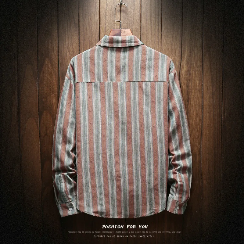 Autumn 2018 hot style trend men loose stripes with long sleeves shirt red brick walls | Мужская одежда