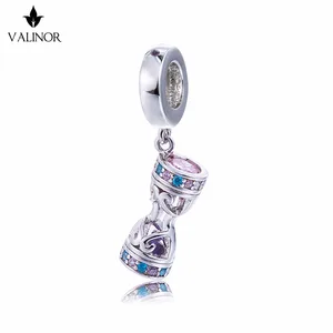 Видео! Часы песочные серебряные бусины 925 пробы, подходят для браслетов и браслетов, никогда не меняют цвет DDBJ069