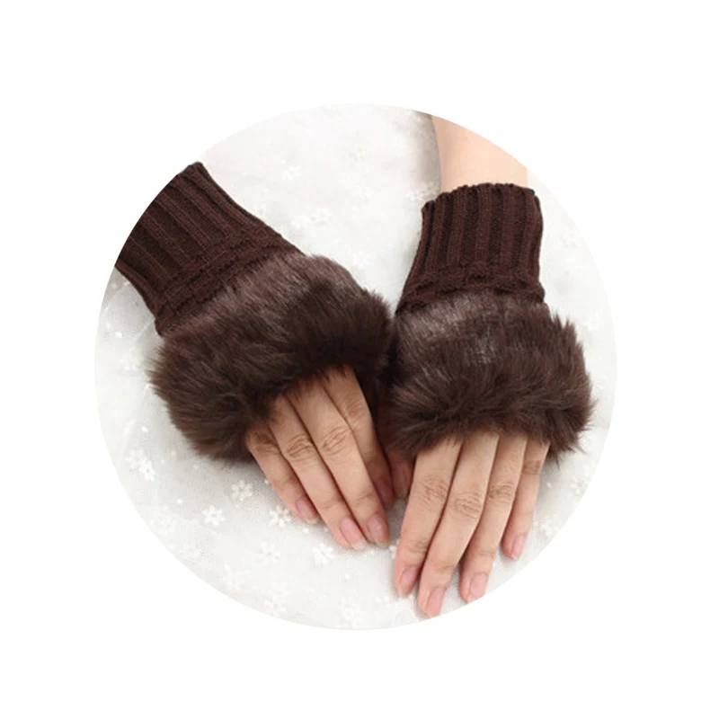 Красивая Искусственная кроличья шерсть на запястье теплые вязаные женские