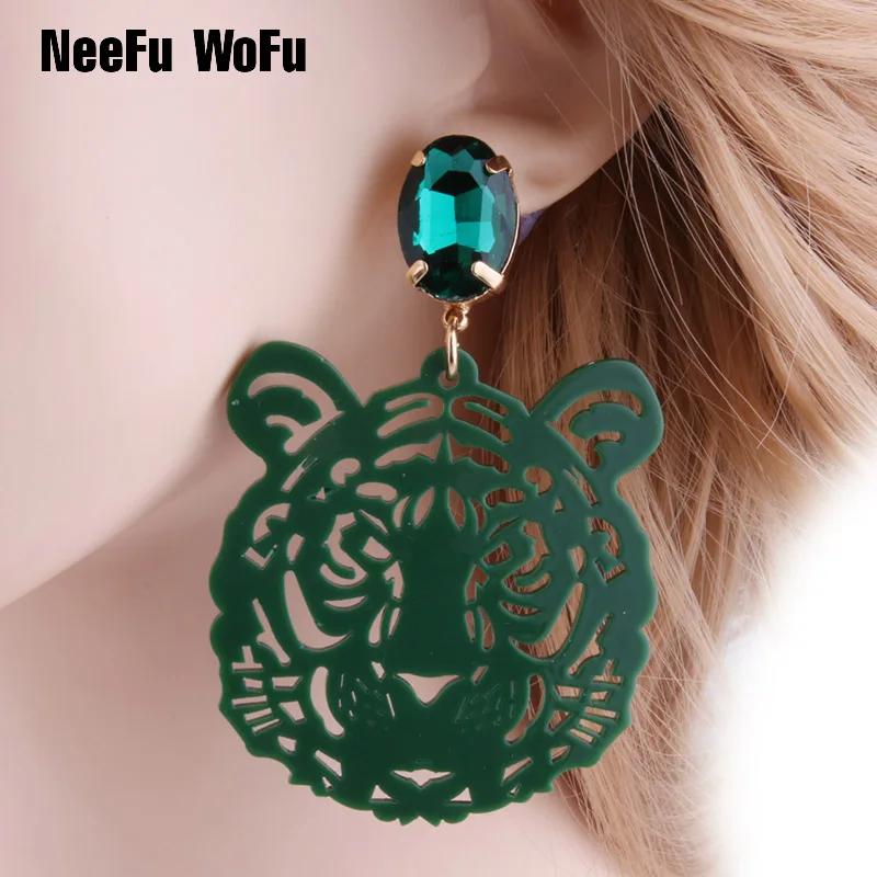 DARK GREEN NeeFu WoFu, серьги в виде головы тигра, большие серьги из смолы, большие длинные серьги, аксессуары для ушей, рождественский подарок - Окраска металла: DARK GREEN