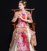 oriental style peacock gown robe bride wedding chinese cheongsam dress unique traditional costume show suzhou embroidery summer