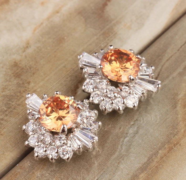 Элегантный Champange коричневый оранжевый Morganite Самоцветы 925 стерлингового серебра