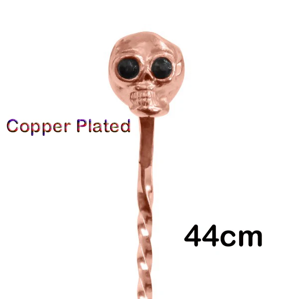 44CM Copper Plated Барная ложка с черепом, Коктейльная барная ложка из нержавеющей стали, ложка для смешивания коктейлей, спиральный узор - Цвет: 44CM Copper Plated