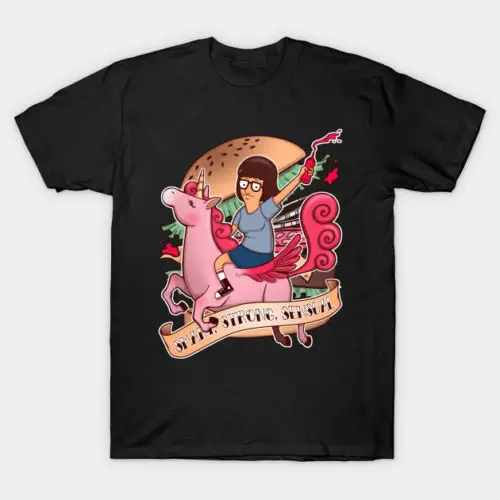 Умная сильная чувственная Тина Белчер единорог Милая Черная футболка мультяшная