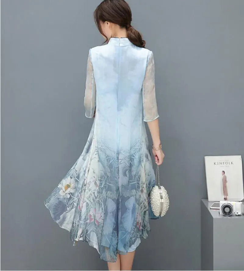 Женское платье Qipao длинное Повседневное в китайском стиле с принтом | Женская