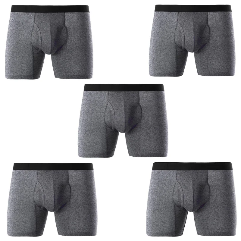 Gray 5pcs 5 шт./лот, мужские длинные трусы-боксеры, хлопковое Мужское нижнее белье, трусы-боксеры, calzoncillos hombre marca, европейский размер s m l xl 2XL - Цвет: Gray 5pcs