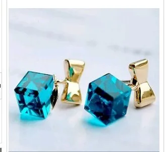 E119 Crystal Rubik's cube stone lovers Bow Earrings B3 | Украшения и аксессуары