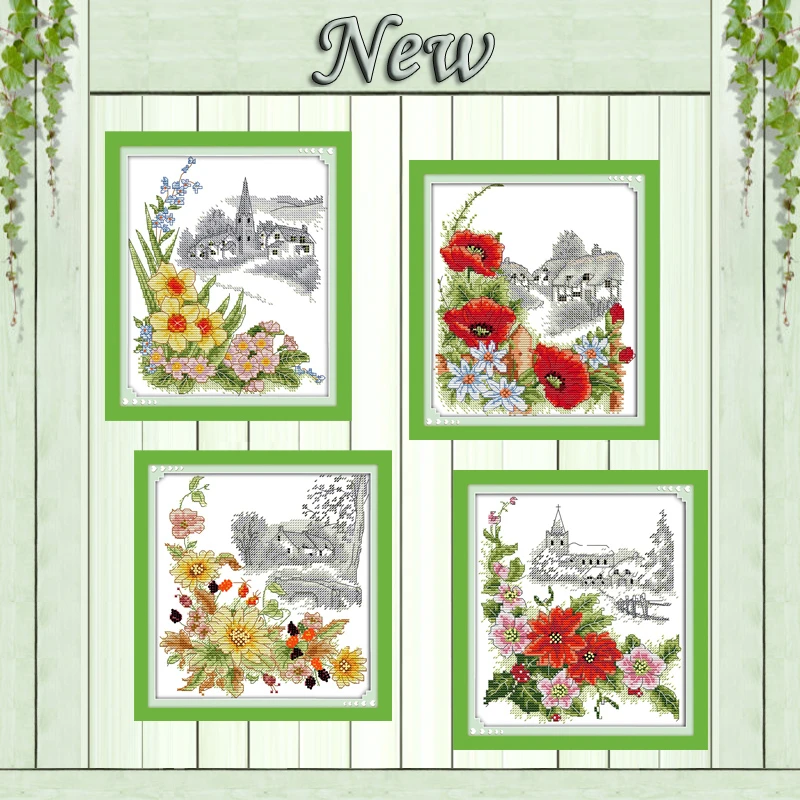 

Картина с изображением замка макового весеннего цветка, рассчитана на холст DMC 11CT 14CT китайские наборы для вышивки крестиком, наборы для выши...