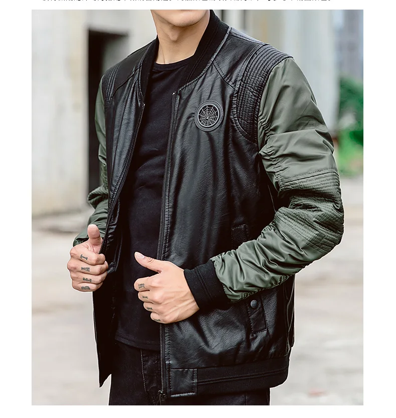 Лоскутная куртка-бомбер Jaket Мужчины искусственная кожа Бейсбол jaket военнослужащих пальто MA1 Air Force куртка пилота уличная мужская одежда