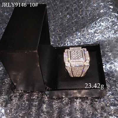 Size 10 VANAXIN 925 пробы серебряные кольца для мужчин большие кольца в стиле панк ювелирные изделия распродажа высокое качество AAA Iced Out CZ шкатулка - Цвет основного камня: Size 10