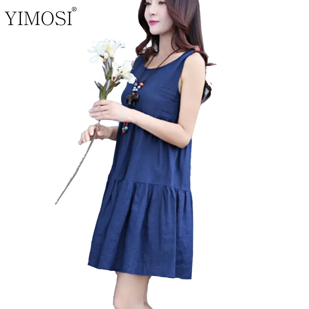Женское хлопковое мини-платье YIMOSI повседневное пляжное платье из льна без