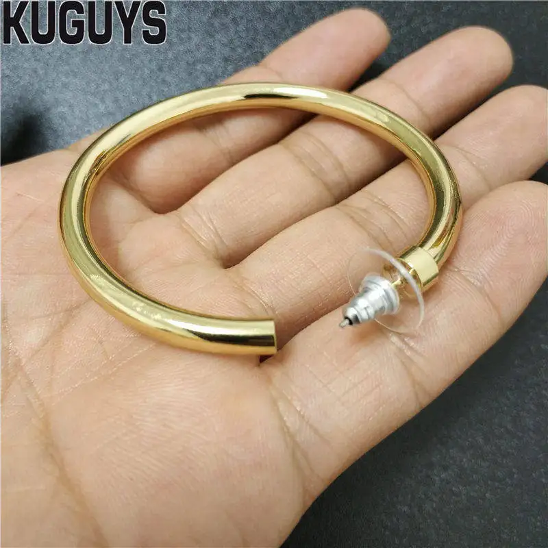 KUGUYS золотые серебряные круглые большие серьги для женщин ювелирные изделия трендовые винтажные Гипербола металлические серьги-обруч вечерние аксессуары Brincos