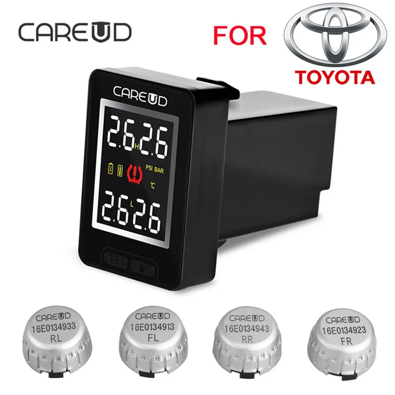 CAREUD U912 автомобильный TPMS беспроводной автомобильный монитор давления в шинах с 4 встроенными датчиками Встроенный ЖК-монитор для Toyota