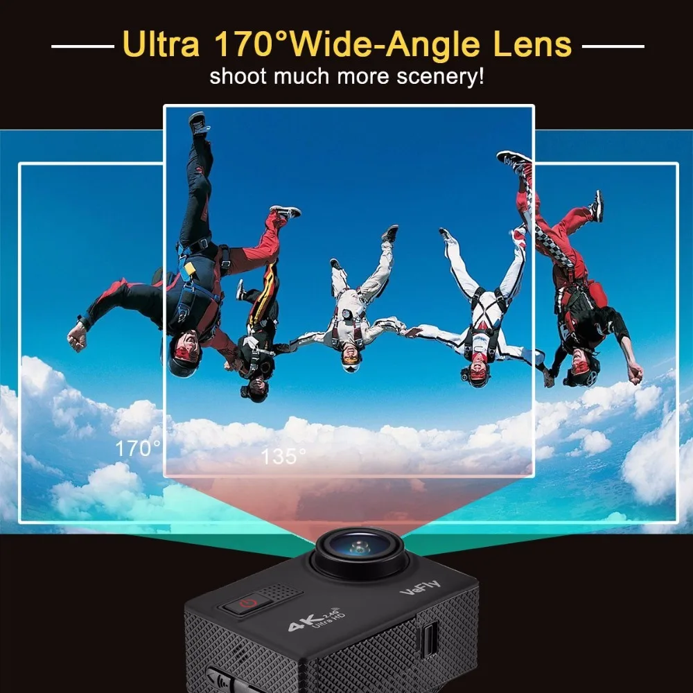 Спортивная экшн камера VeFly 4K Ultra HD водонепроницаемая камера|action camera|go action camerasport