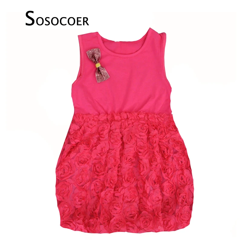 

SOSOCOER Toddler Girls Dresses Summer Fashion Floral Kids Party Dresses For Baby Girl Clothes High Quality Cute Bow Girl Dress