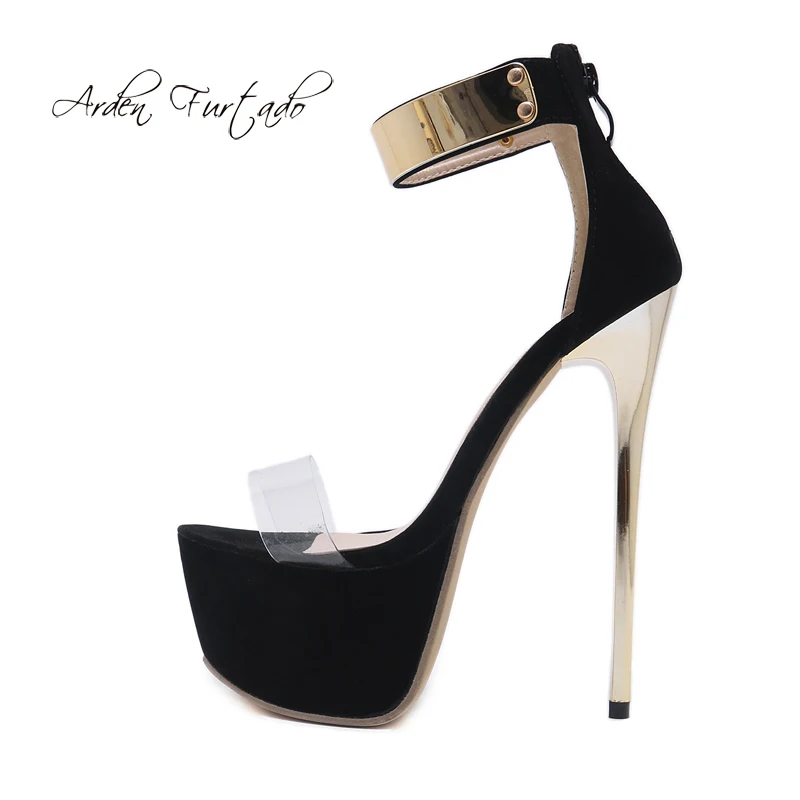 Arden/летние туфли на высоком каблуке 16 см Черные вечерние из прозрачного ПВХ с