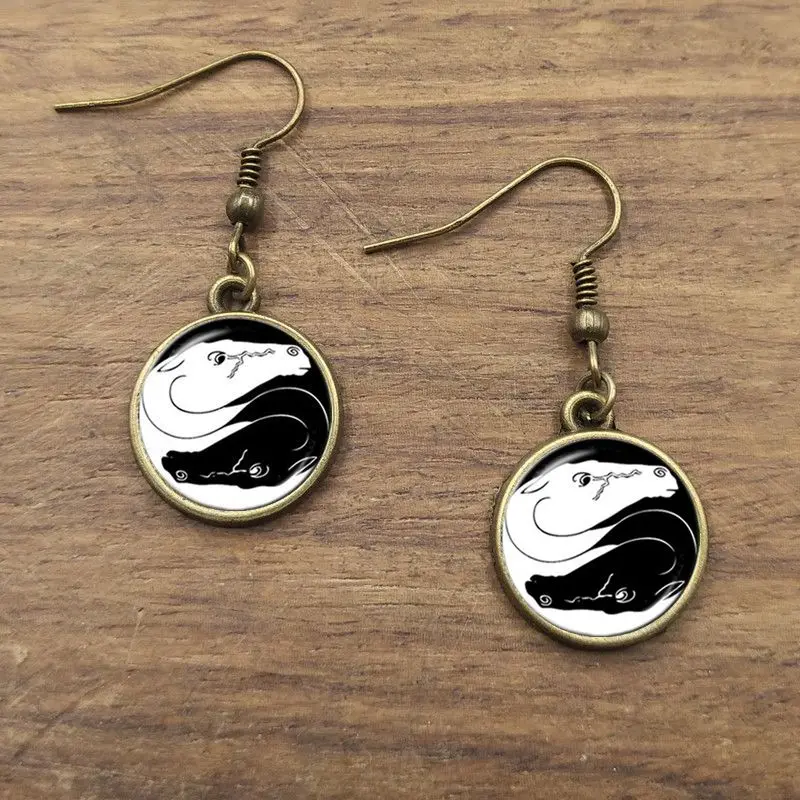 New Classic Tai Chi Yin Yang Drop Earrings Round Glass Art Black White Design Ethnic For Women Gift Jewelry | Украшения и