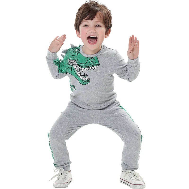 

2020 Spring Baby Boy Clothes Cotton Long Sleeve Dinosaur Style Pullover Coat+pants 2pcs Children Boy Tracksuit Clothing set 2-8Y