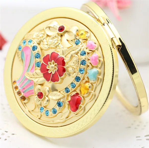 New Fashion Golden Portable Pocket Compact Mirror Metal Folding Travel Cosmetic PJ014|mirror figure|mirror weddingmirror magnification |