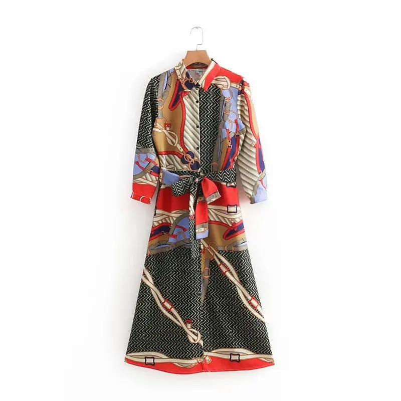 2019 Для женщин Винтаж печати короткий рукав лук кимоно с завязками длинное платье