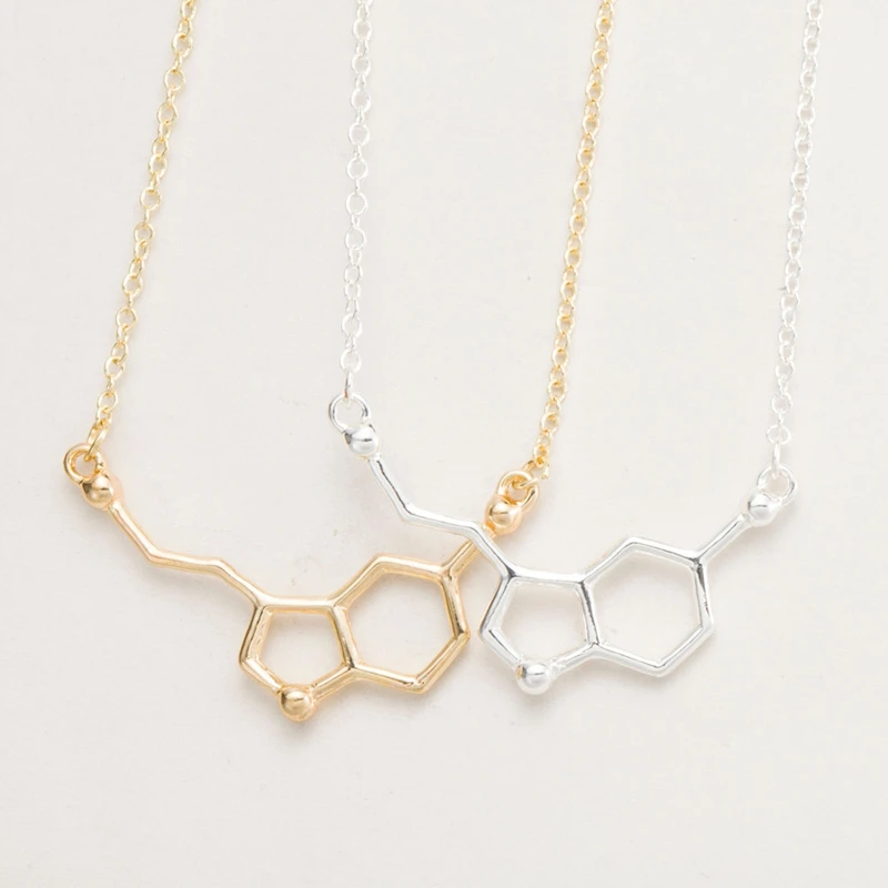 

Jisensp 10pcs/lot New Serotonin Molecule Pendants Necklace For Women Cute Best Gift Wholesale Elegant Simple Necklace N012
