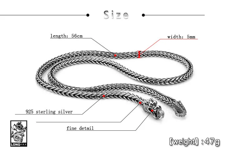 Ожерелье dargon кулон из стерлингового серебра 925 пробы мужская Серебряная цепочка