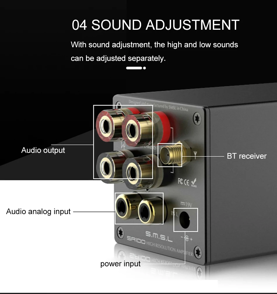 SMSL SA100 Hifi Bluetooth 5,0 усилитель мощности TPA3116 усилители аудио усилитель 50 Вт+ 50 Вт Hi-Res портативный усилитель цифровой