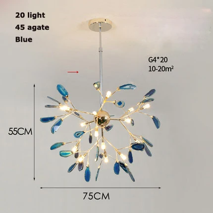 20light blue G4 led железные в стиле постмодерн Агатовая люстра светлячок. Люстра освещение подвесной светильник Lampen Lustre для столовой фойе - Цвет абажура: 20light blue