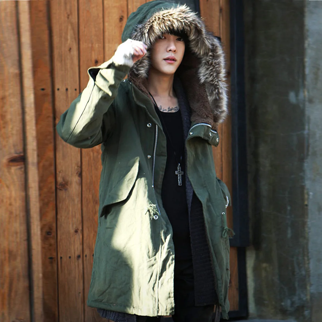 Мужская Теплая стеганая парка пуховая куртка хлопковая зимняя с меховым