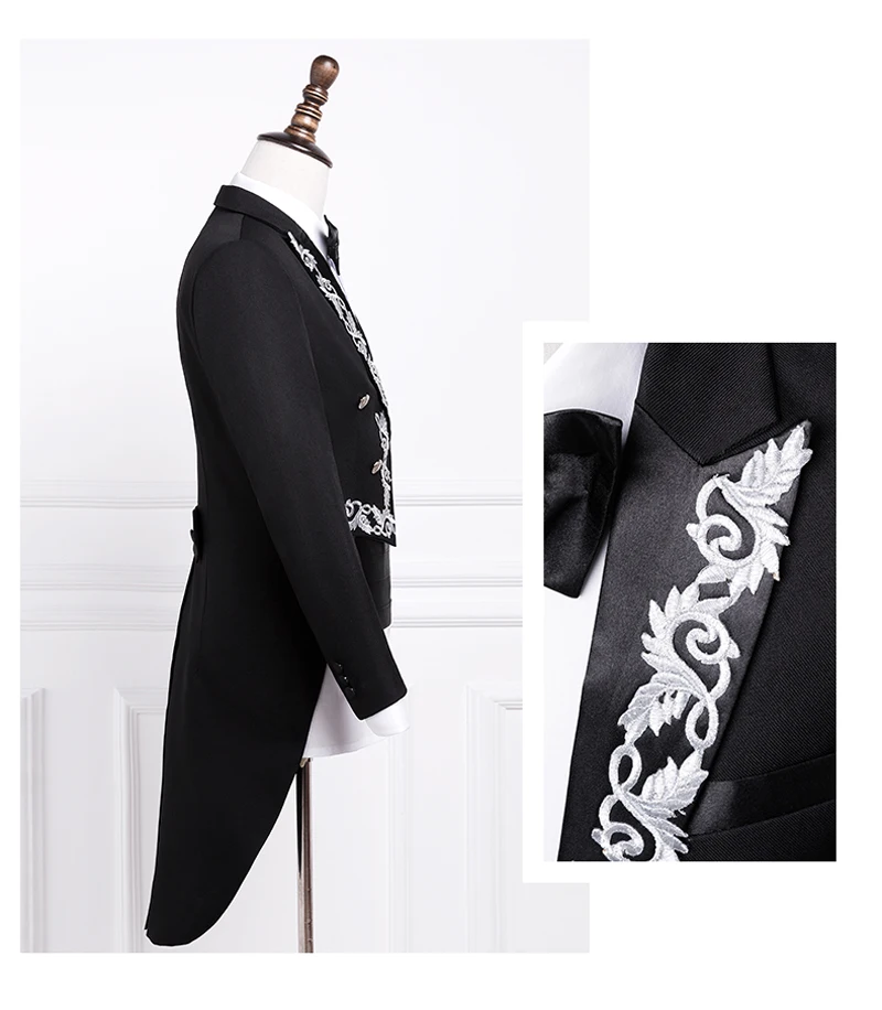 Shenrun мужской фрак Slim Fit костюм Мода Texudo золото серебро вышивка лацкан стильные свадебные, для жениха партии выпускного вечера сценические костюмы